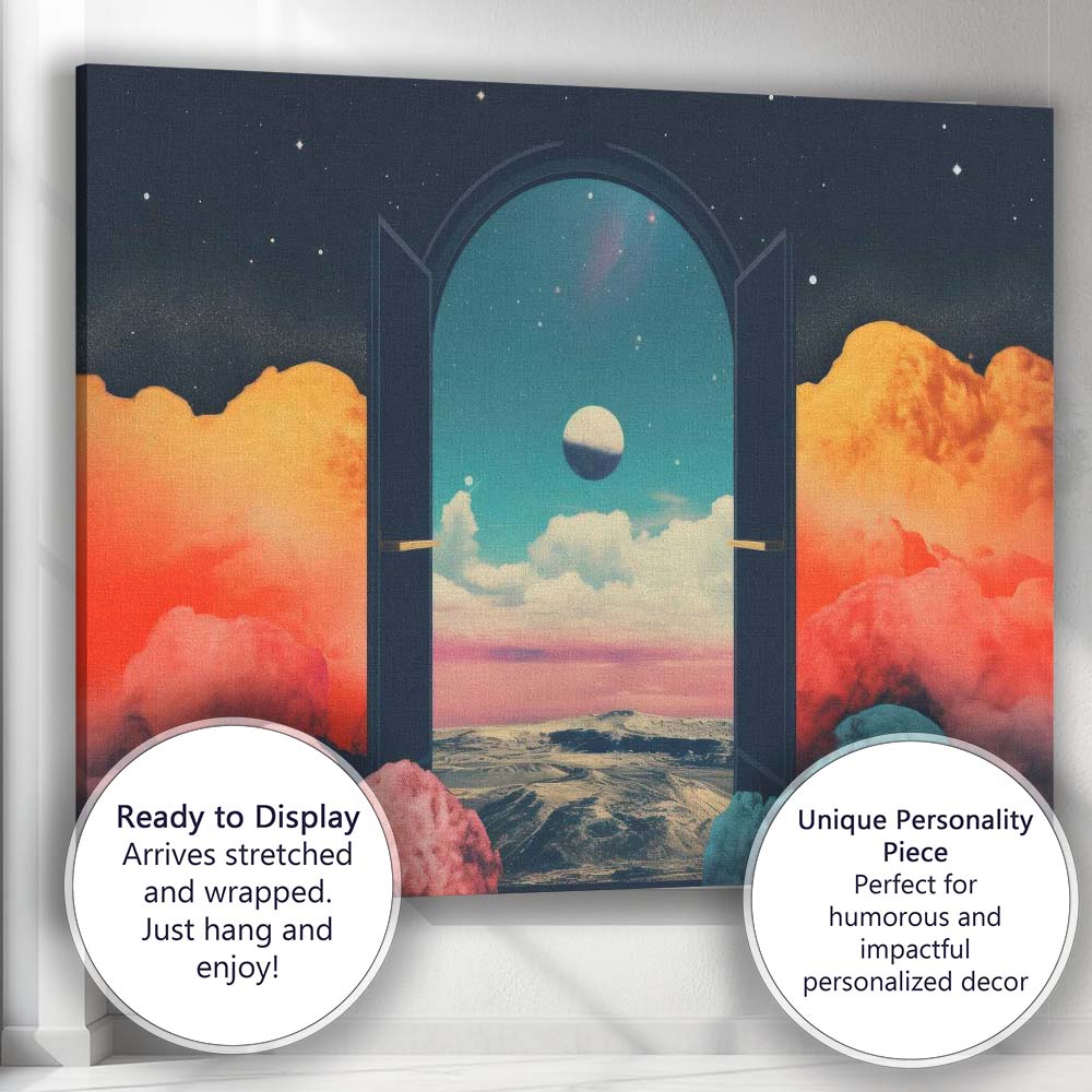 Surreal Cosmic Portal Dreamscape Open Door Fantasy Landscape Canvas Wall Art Print Decor Picture Ready to Hang