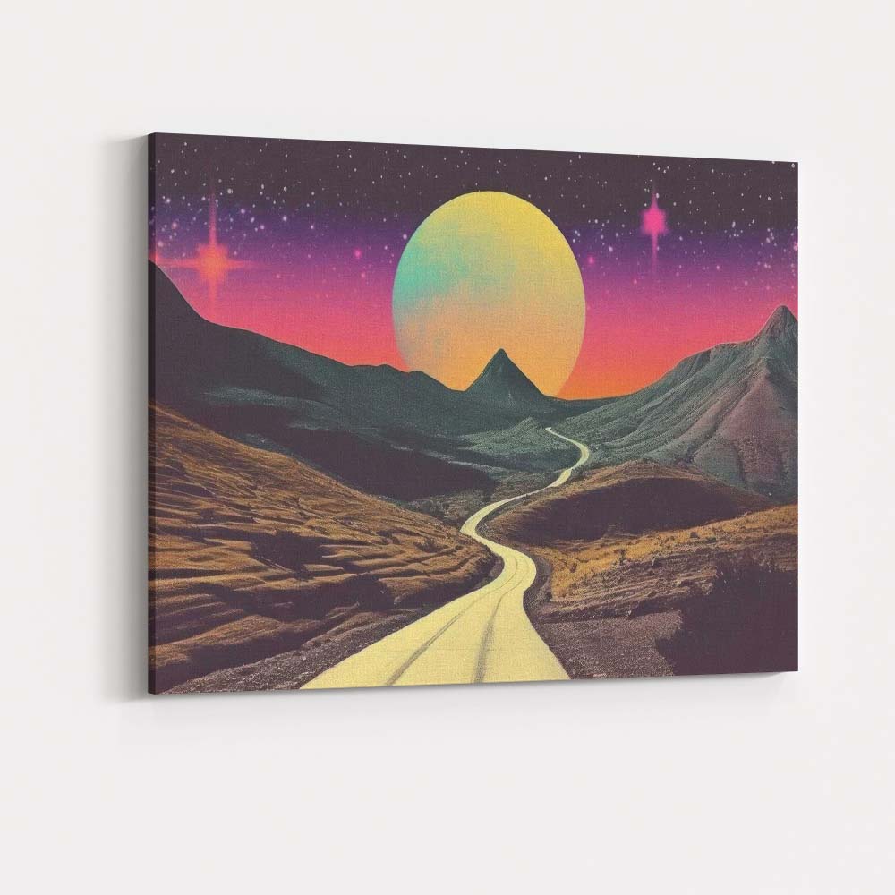 Surreal Cosmic Desert Road Giant Planet Landscape Canvas Wall Art Print Decor Picture Ready to Hang