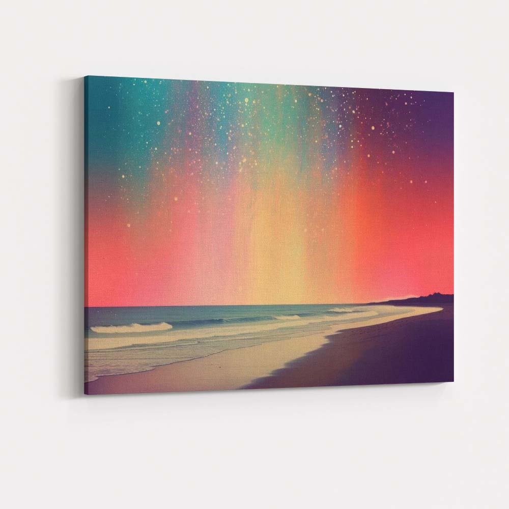 Colourful Aurora Over Beach Dreamscape Night Sky Canvas Wall Art Print Decor Picture Ready to Hang