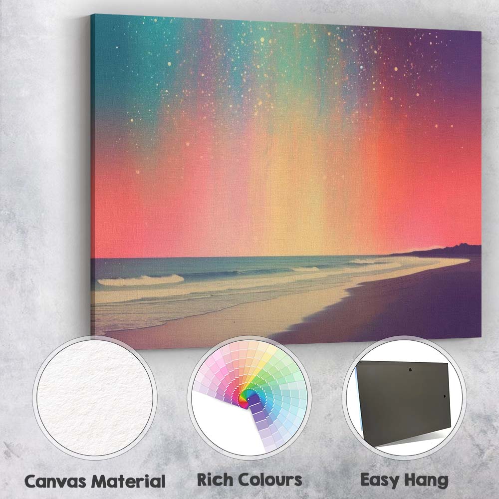 Colourful Aurora Over Beach Dreamscape Night Sky Canvas Wall Art Print Decor Picture Ready to Hang
