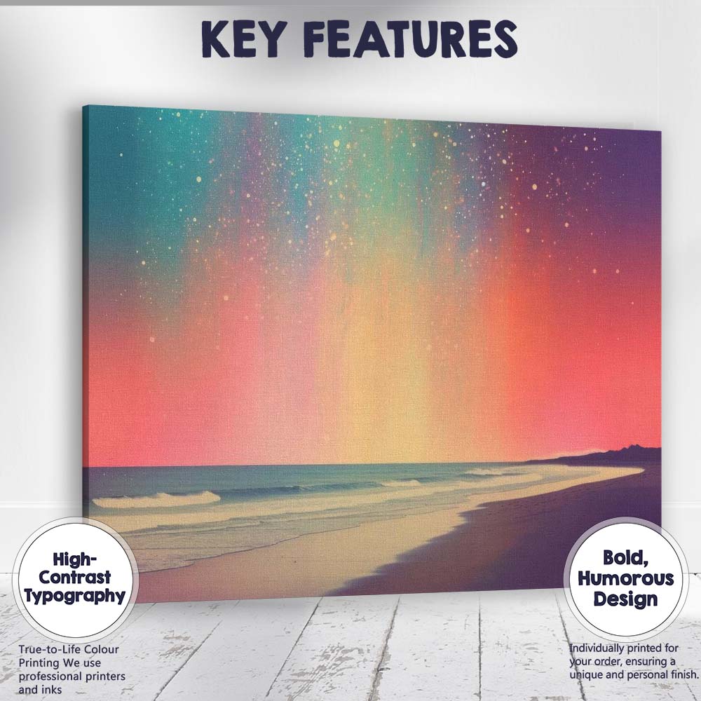 Colourful Aurora Over Beach Dreamscape Night Sky Canvas Wall Art Print Decor Picture Ready to Hang