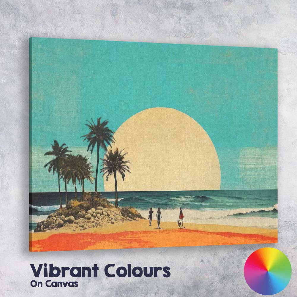 Minimal Tropical Beach Giant Sun Coastal Landscape Canvas Wall Art Print Decor Picture Ready to Hang