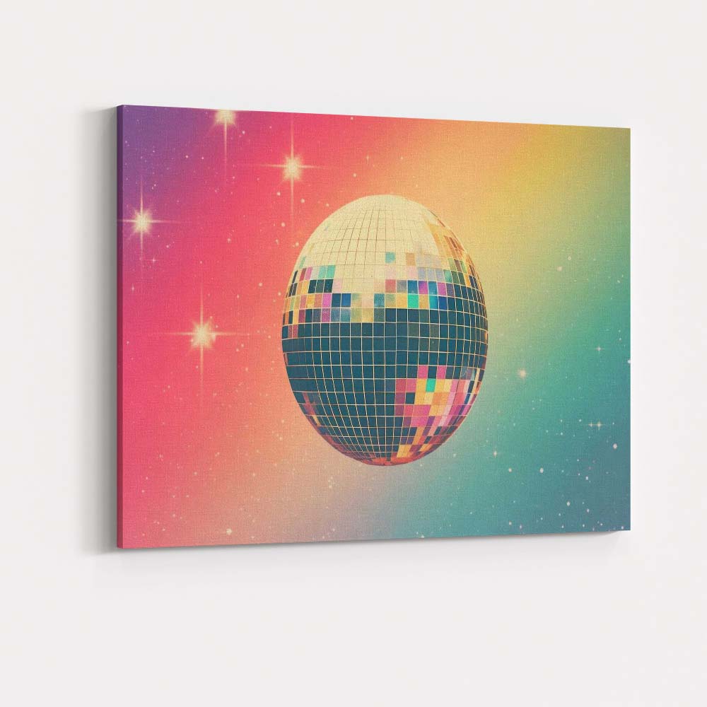 Retro Disco Mirror Ball Colourful Gradient Party Canvas Wall Art Print Decor Picture Ready to Hang
