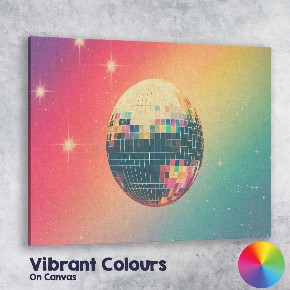 Retro Disco Mirror Ball Colourful Gradient Party Canvas Wall Art Print Decor Picture Ready to Hang