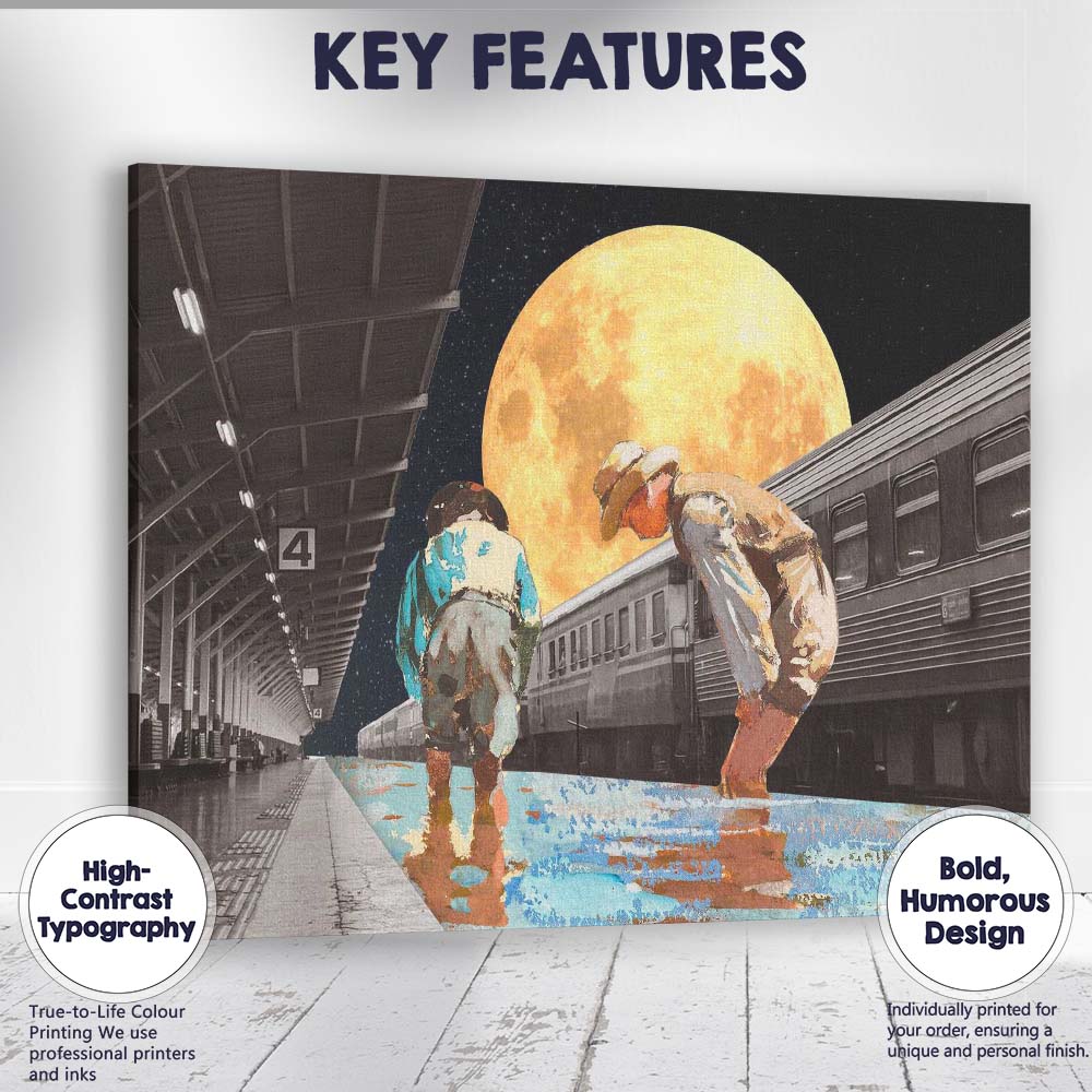 Surreal Moonlit Railway Platform Children Night Journey Collage Canvas Wall Art Print Decor Picture Ready to Hang
