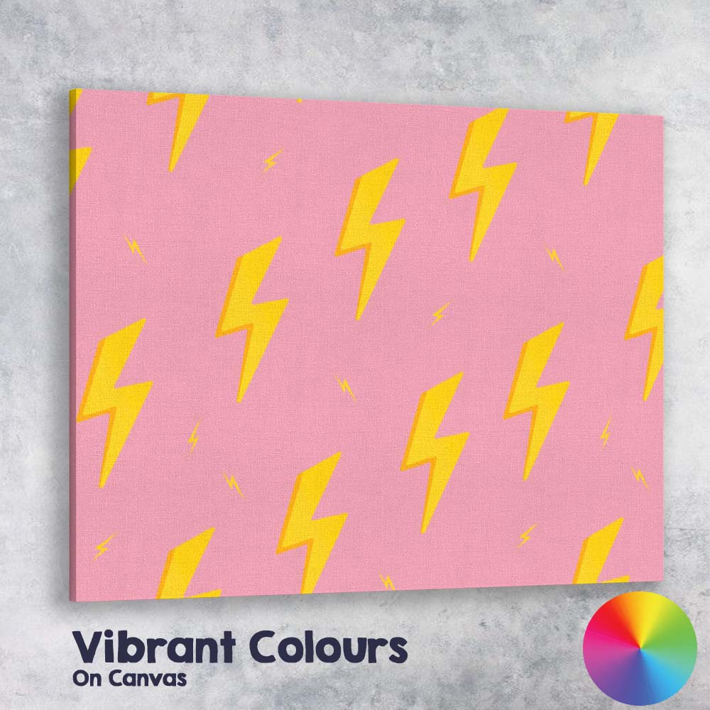 Pink Yellow Lightning Bolt Repeat Pattern Modern Pop Art Canvas Wall Art Print Decor Picture Ready to Hang