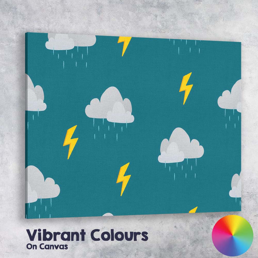 Teal Rain Cloud Lightning Weather Nursery Pattern Canvas Wall Art Print Decor Picture Ready to Hang