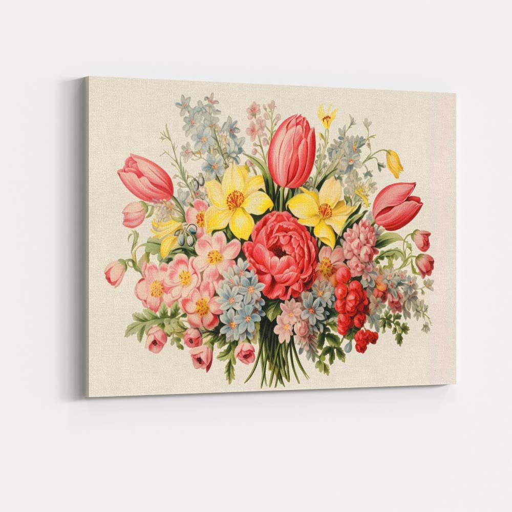 Romantic Spring Wildflower Tulip Peony Floral Bouquet Botanical Canvas Wall Art Print Decor Picture Ready to Hang