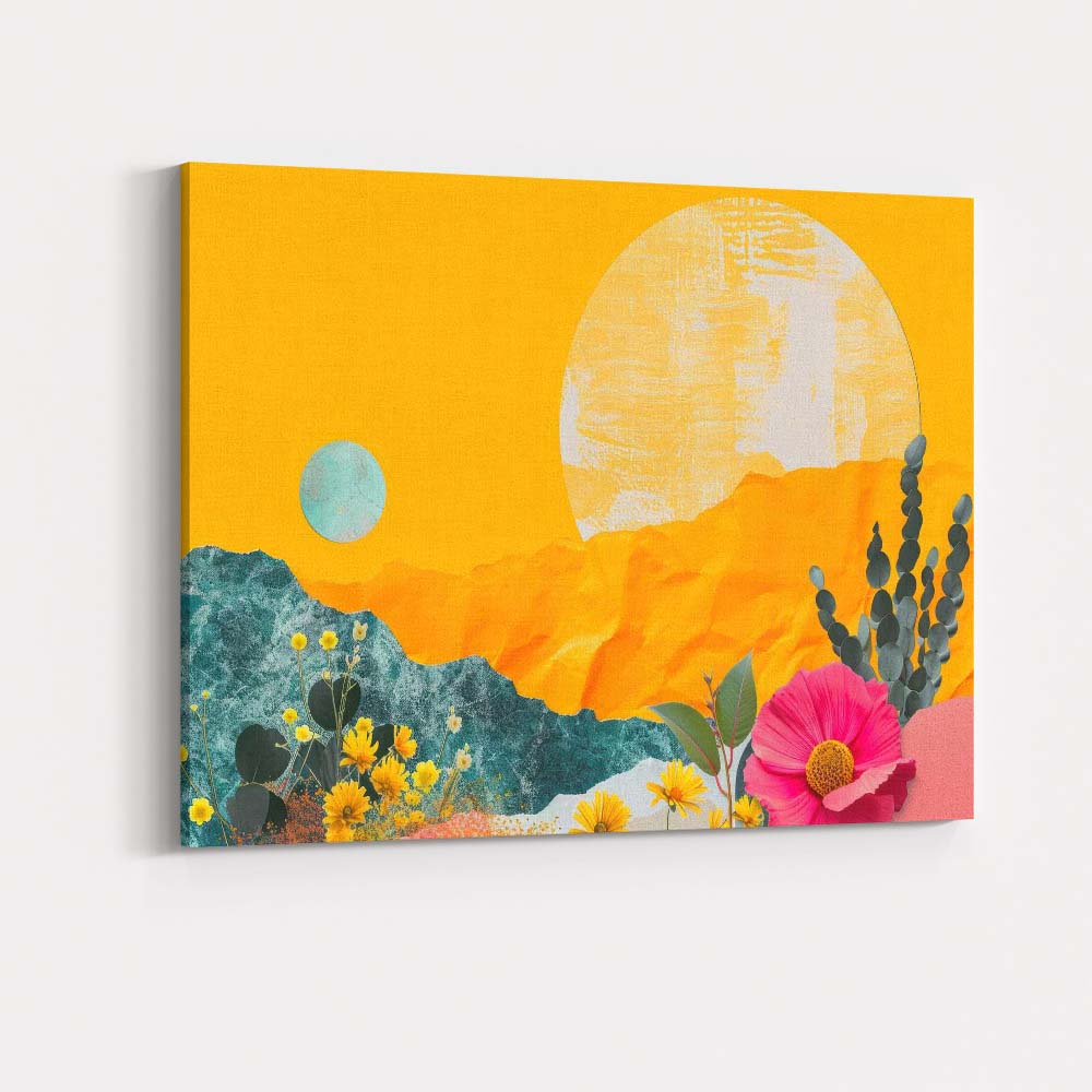 Vibrant Desert Wildflower Landscape Contemporary Botanical Collage Canvas Wall Art Print Decor Picture Ready to Hang