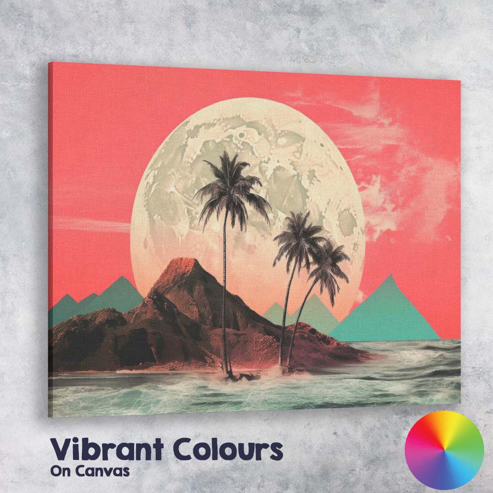 Dreamy Tropical Island Full Moon Coastal Landscape Canvas Wall Art Print Decor Picture Ready to Hang