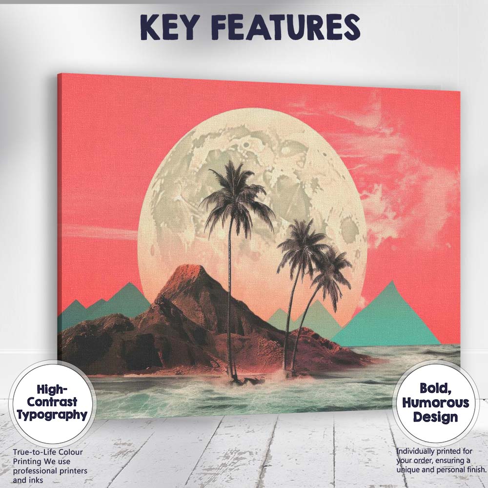 Dreamy Tropical Island Full Moon Coastal Landscape Canvas Wall Art Print Decor Picture Ready to Hang