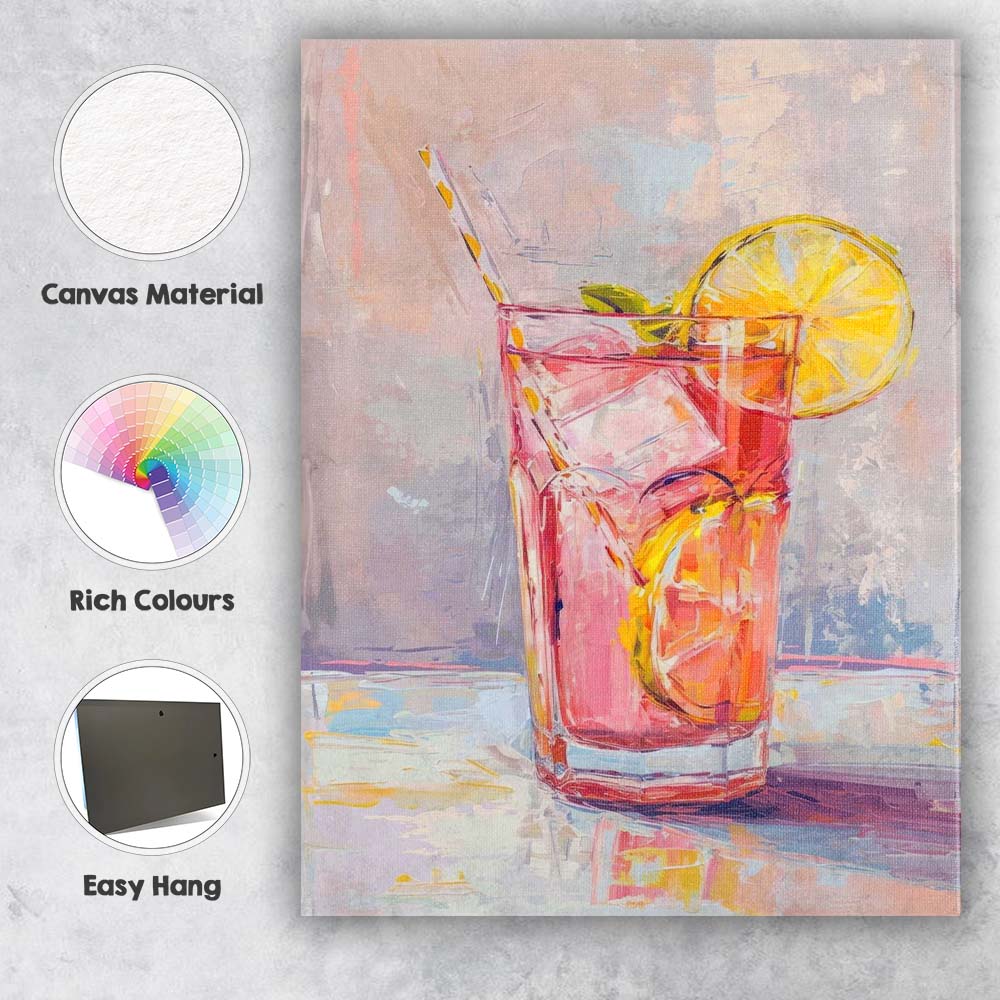 Vibrant Pink Citrus Lemonade Cocktail Watercolour Illustration Canvas Wall Art Print Decor Picture Ready to Hang