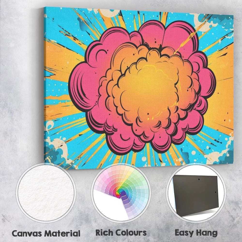 Colourful Comic Cloud Explosion Pop Art Graphic Background Canvas Wall Art Print Decor Picture Ready to Hang