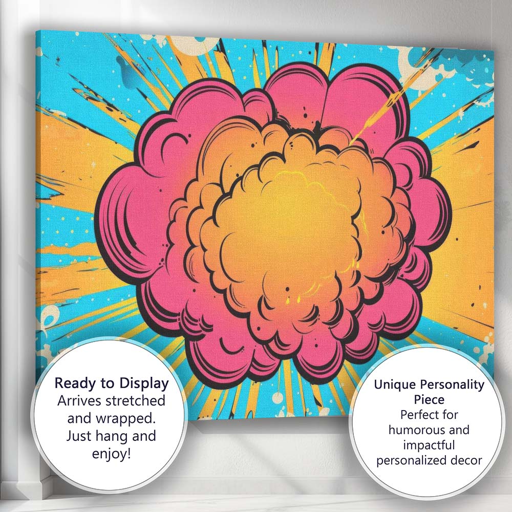 Colourful Comic Cloud Explosion Pop Art Graphic Background Canvas Wall Art Print Decor Picture Ready to Hang
