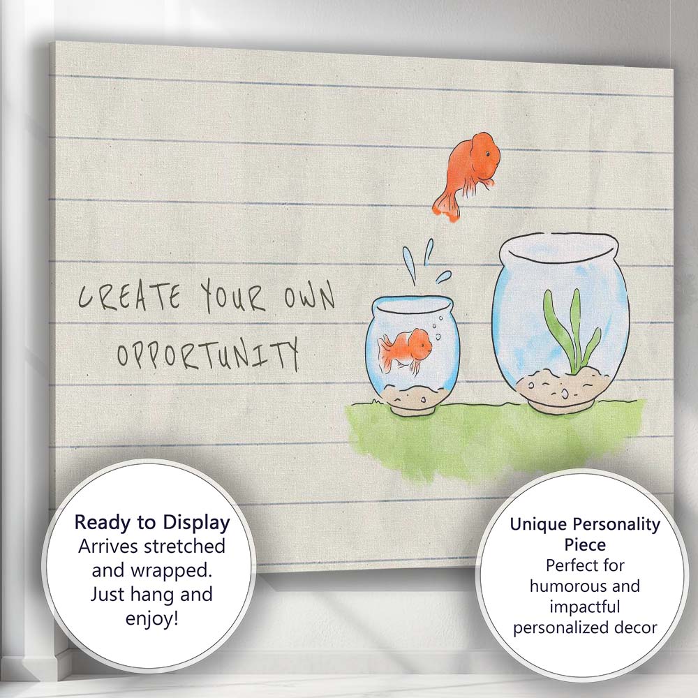 Watercolour Goldfish Opportunity Inspirational Quote Illustration Canvas Wall Art Print Decor Picture Ready to Hang