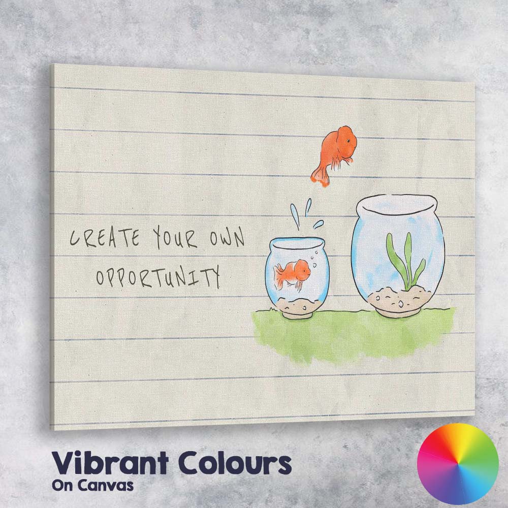 Watercolour Goldfish Opportunity Inspirational Quote Illustration Canvas Wall Art Print Decor Picture Ready to Hang