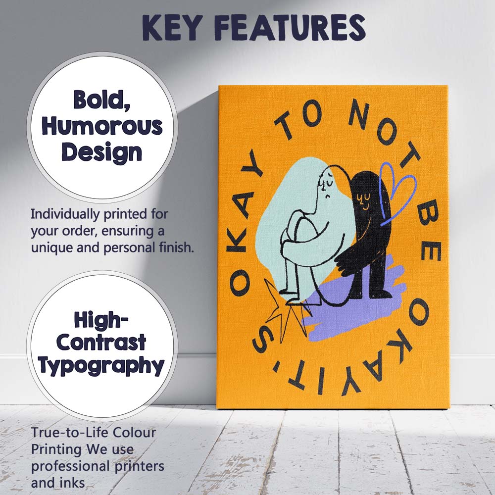 Kindness Empathy Mental Health Inspirational Typography Illustration Canvas Wall Art Print Decor Picture Ready to Hang