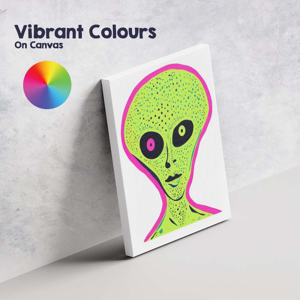 Neon Green Alien Head Pop Art Portrait Canvas Wall Art Print Decor Picture Ready to Hang