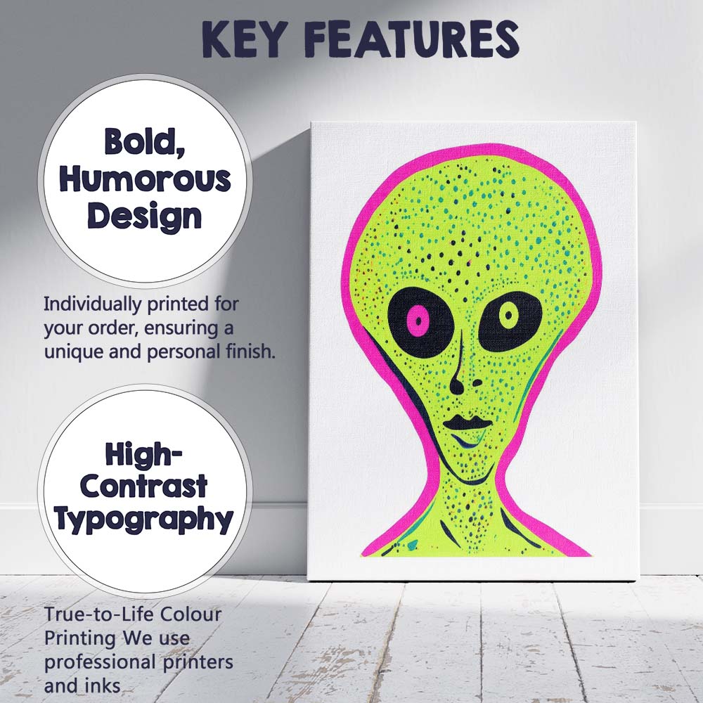 Neon Green Alien Head Pop Art Portrait Canvas Wall Art Print Decor Picture Ready to Hang