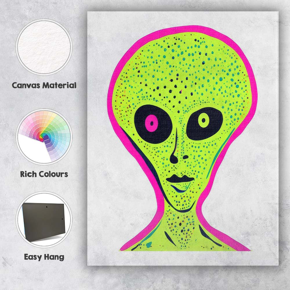 Neon Green Alien Head Pop Art Portrait Canvas Wall Art Print Decor Picture Ready to Hang