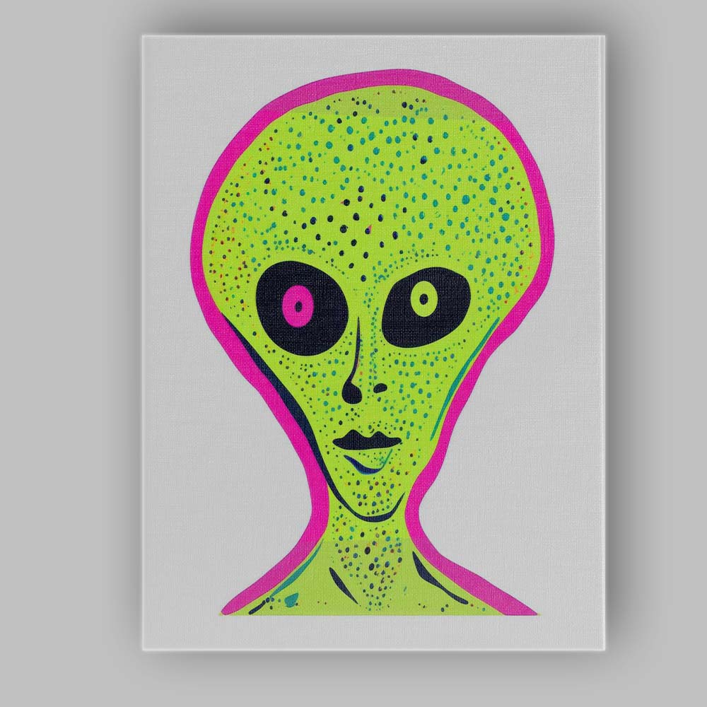 Neon Green Alien Head Pop Art Portrait Canvas Wall Art Print Decor Picture Ready to Hang