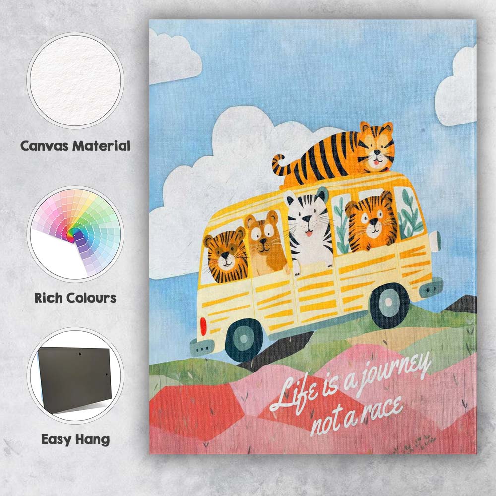 Cute Safari Animals Camper Van Adventure Nursery Illustration Canvas Wall Art Print Decor Picture Ready to Hang