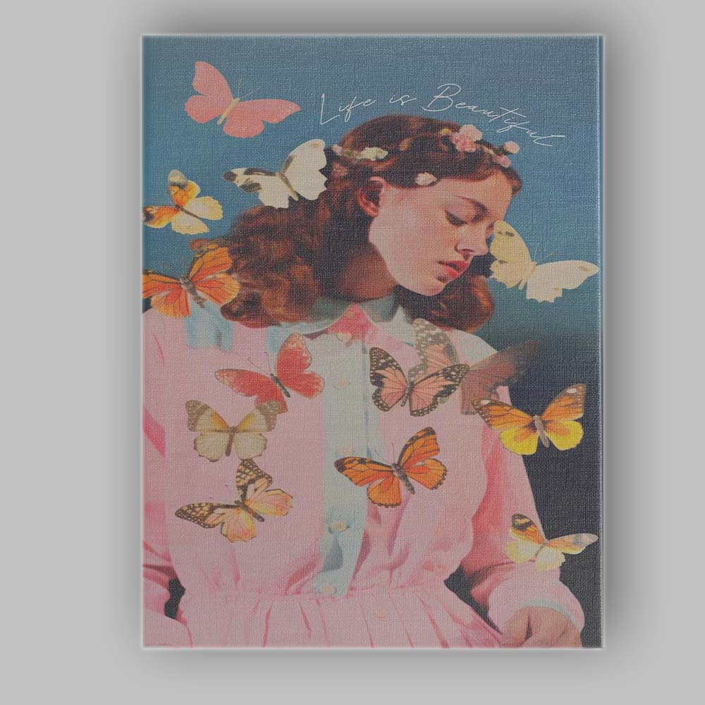 Dreamy Butterfly Girl Life Is Beautiful Portrait Canvas Wall Art Print Decor Picture Ready to Hang
