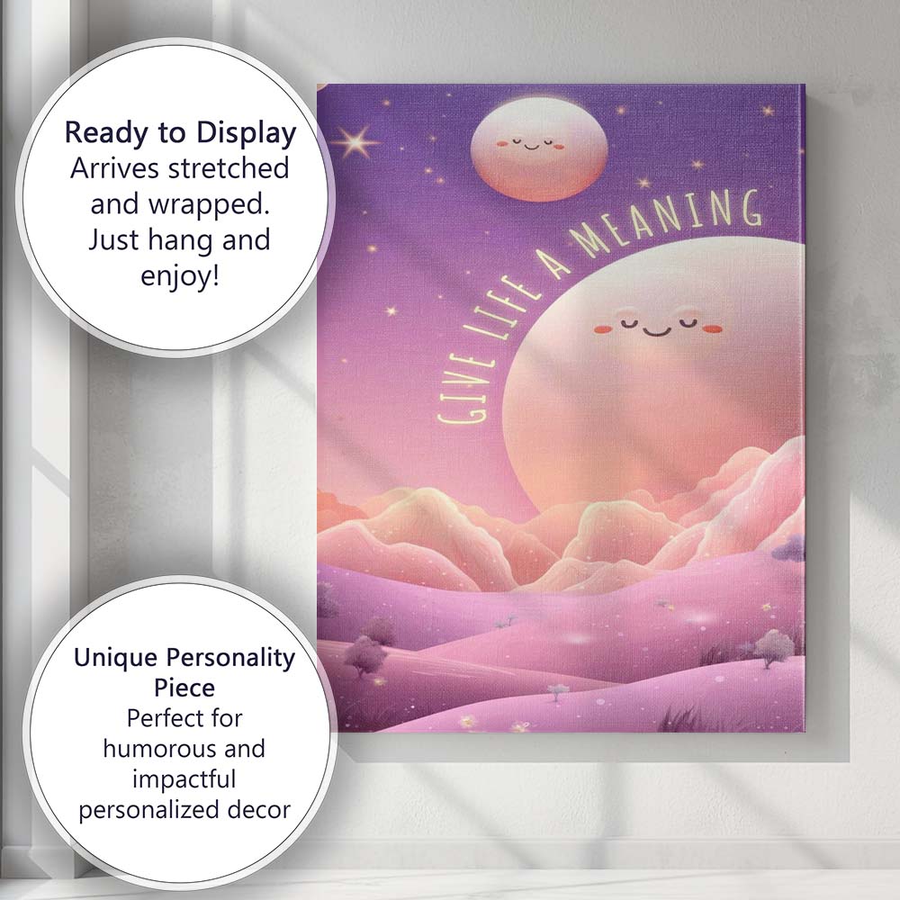 Cute Smiling Moon Give Life A Meaning Inspirational Landscape Canvas Wall Art Print Decor Picture Ready to Hang