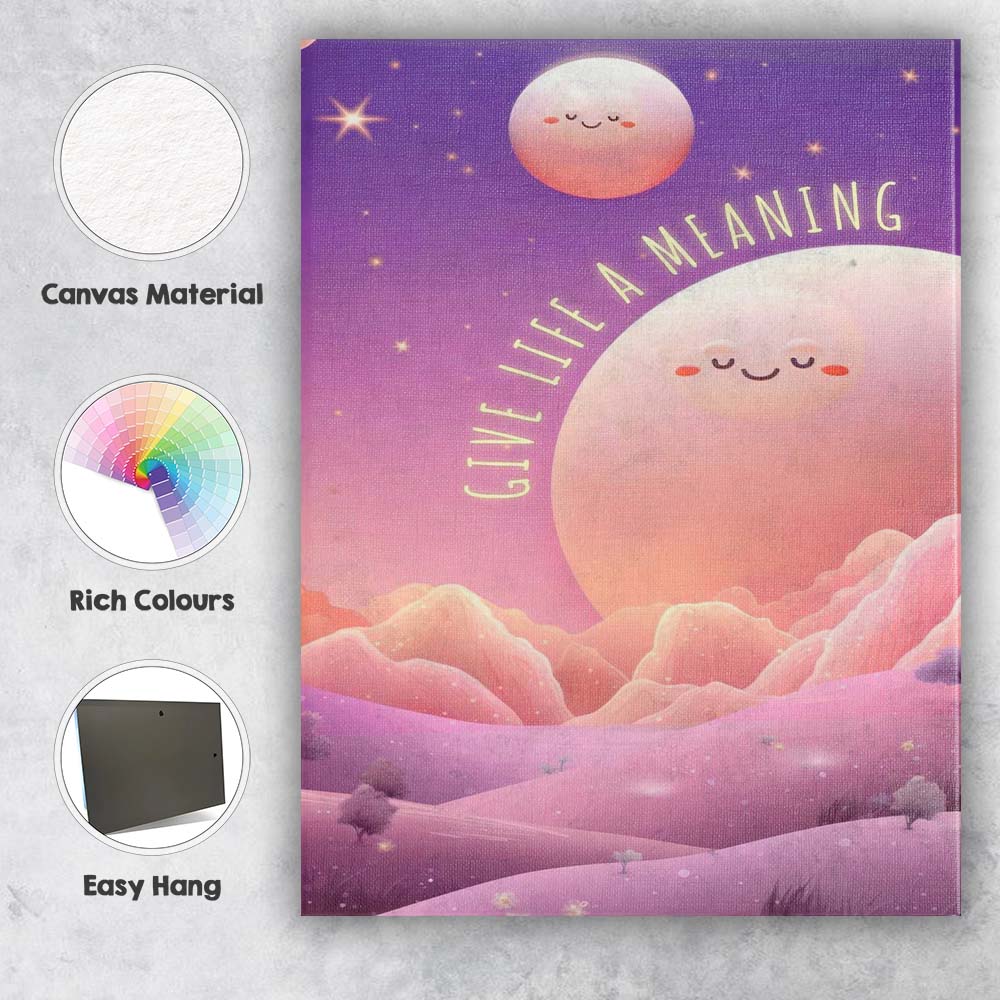 Cute Smiling Moon Give Life A Meaning Inspirational Landscape Canvas Wall Art Print Decor Picture Ready to Hang