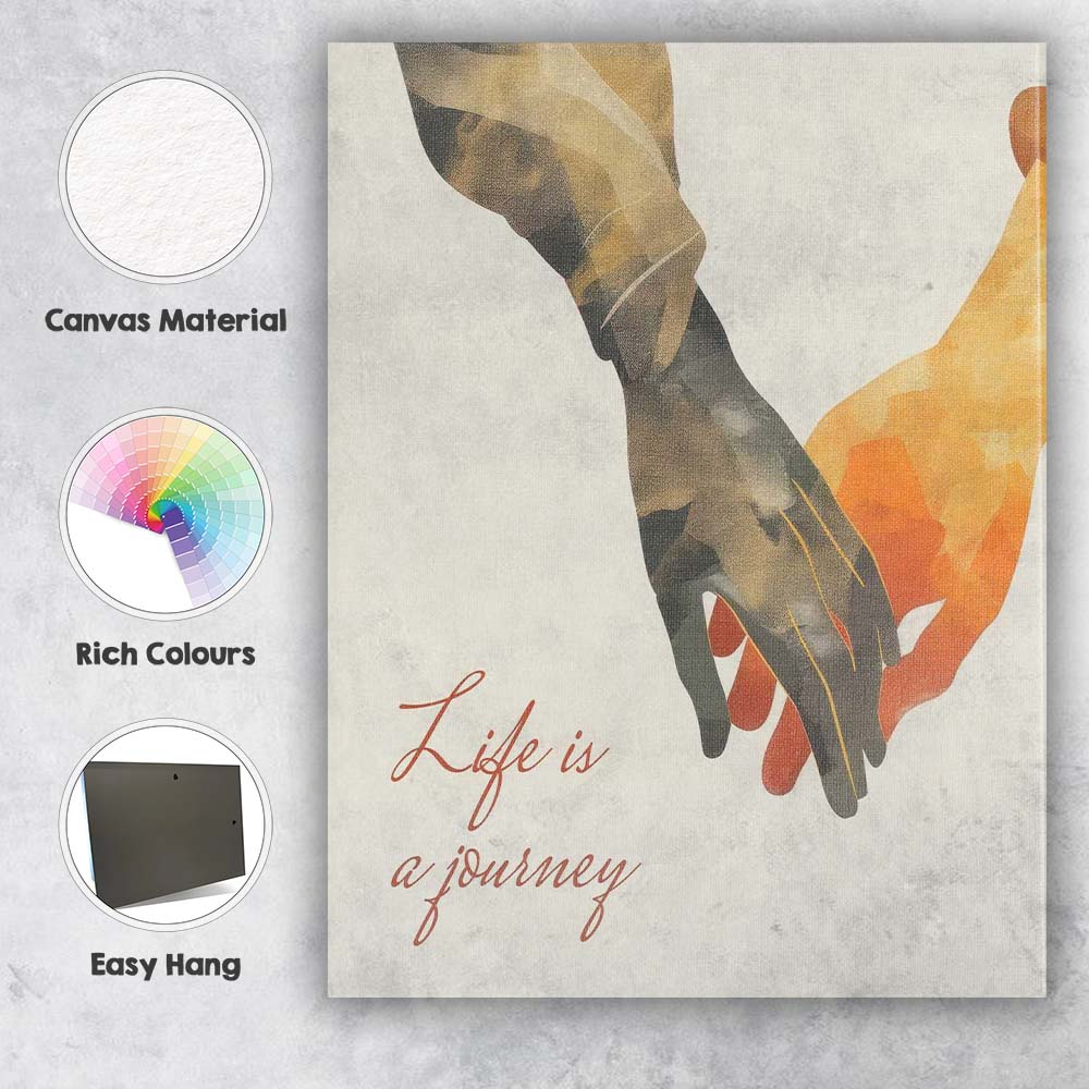 Minimalist Holding Hands Life Is A Journey Abstract Illustration Canvas Wall Art Print Decor Picture Ready to Hang