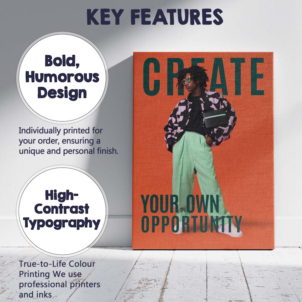 Create Your Own Opportunity Fashion Motivational Portrait Canvas Wall Art Print Decor Picture Ready to Hang