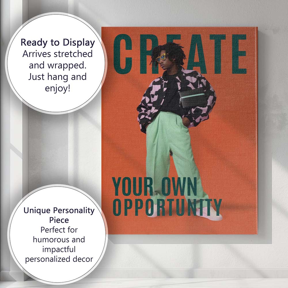 Create Your Own Opportunity Fashion Motivational Portrait Canvas Wall Art Print Decor Picture Ready to Hang