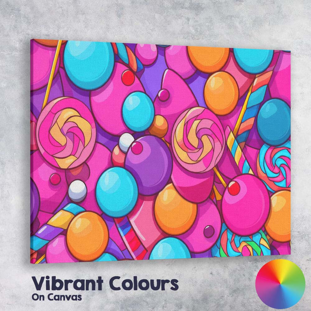 Candy Colour Lollipops and Sweet Treats Seamless Pattern Canvas Wall Art Print Decor Picture Ready to Hang
