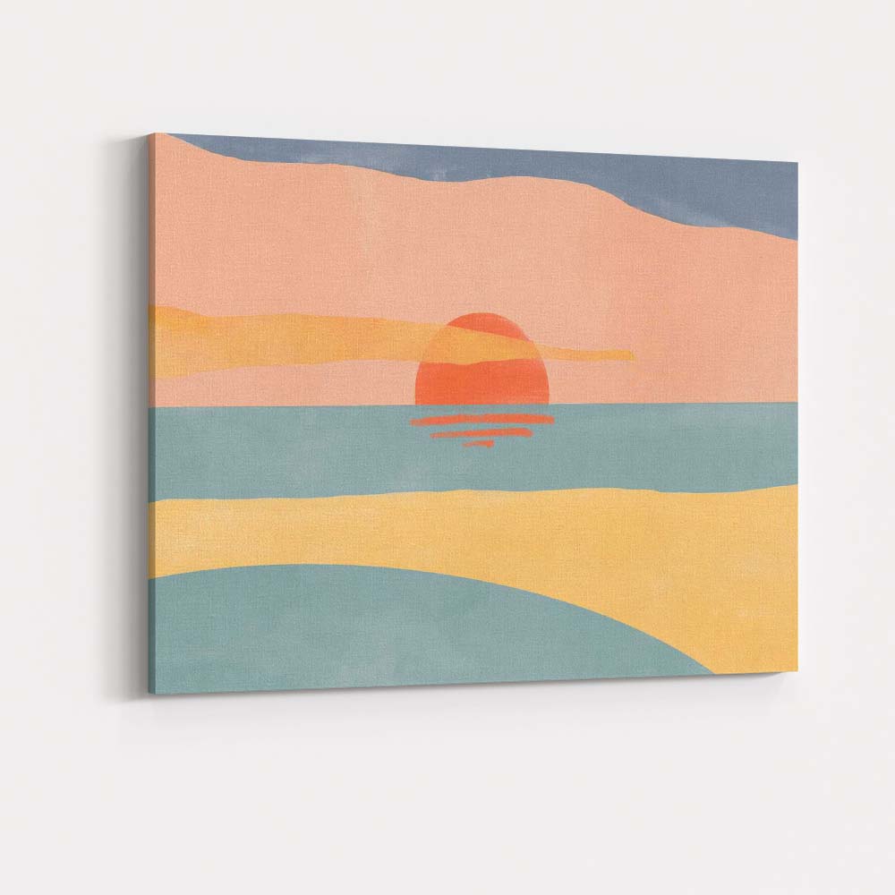 Abstract Coastal Sunset Minimalist Beach Landscape Canvas Wall Art Print Decor Picture Ready to Hang