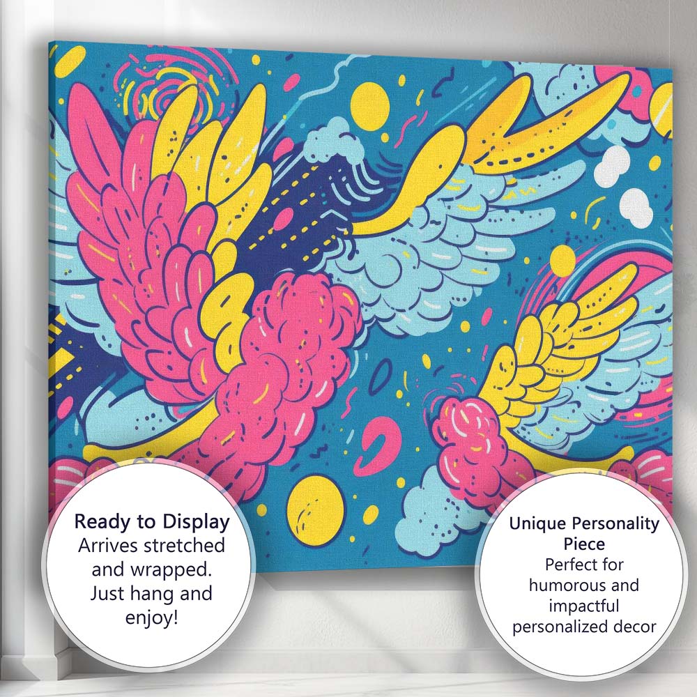 Colourful Flying Birds with Decorative Wings Illustration Canvas Wall Art Print Decor Picture Ready to Hang