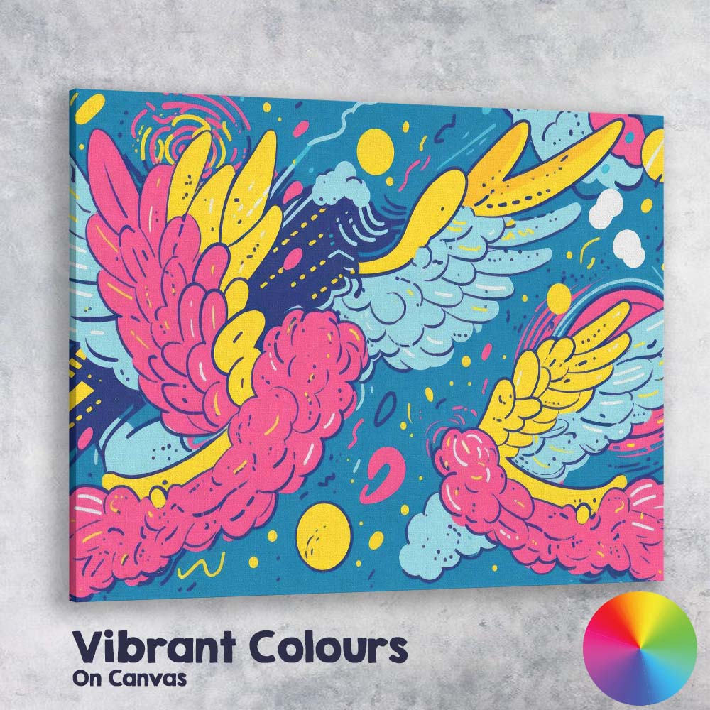 Colourful Flying Birds with Decorative Wings Illustration Canvas Wall Art Print Decor Picture Ready to Hang