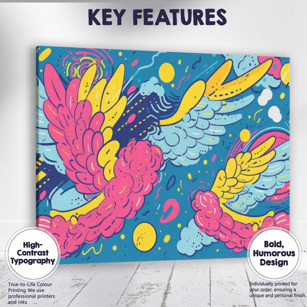 Colourful Flying Birds with Decorative Wings Illustration Canvas Wall Art Print Decor Picture Ready to Hang