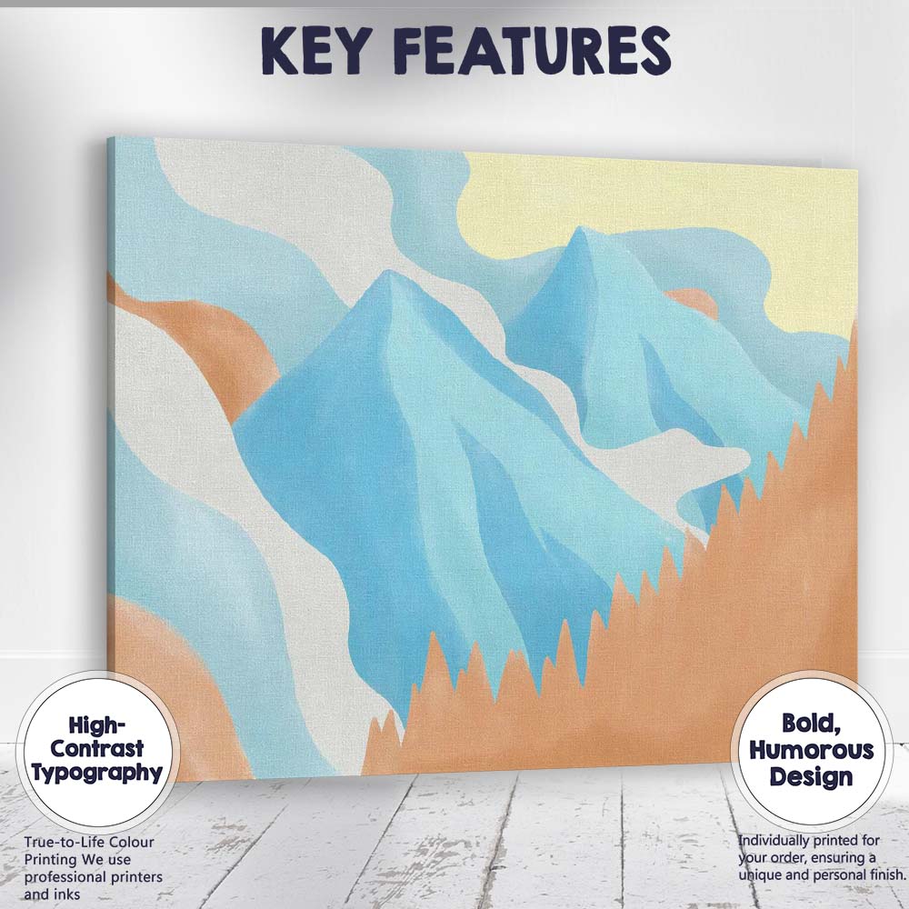 Abstract Blue Mountain Peaks Modern Landscape Canvas Wall Art Print Decor Picture Ready to Hang