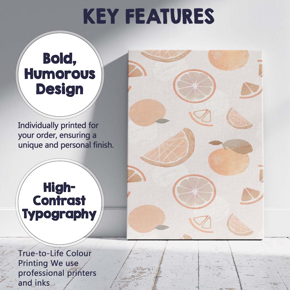 Neutral Peach Citrus Fruit Minimalist Pattern Canvas Wall Art Print Decor Picture Ready to Hang