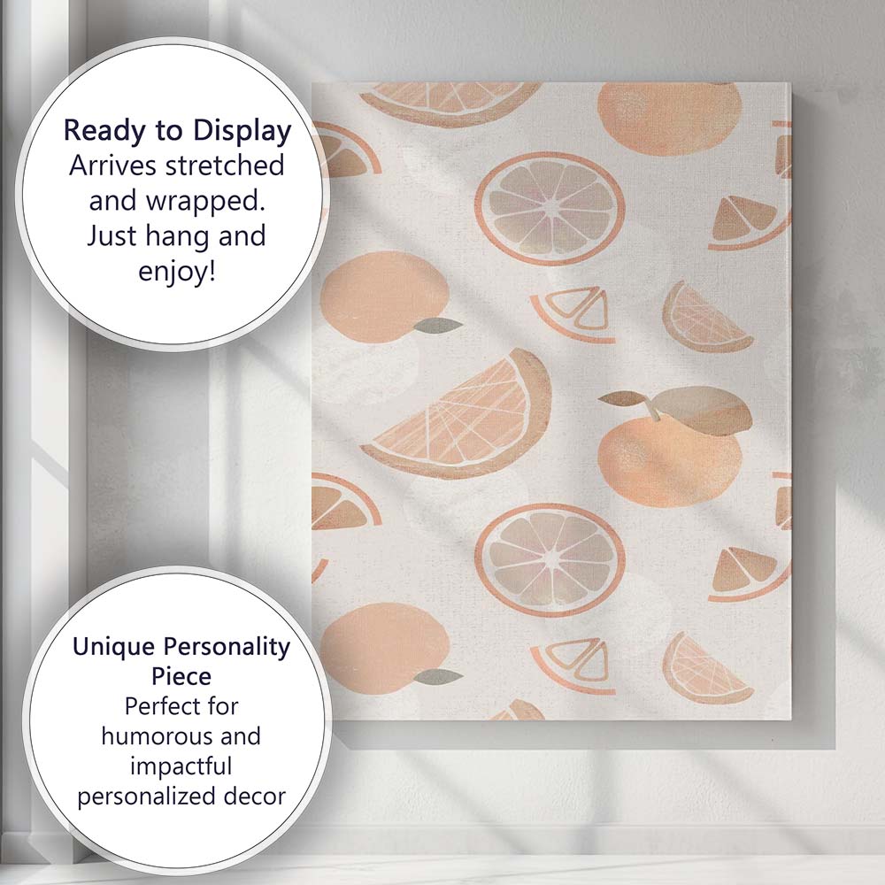 Neutral Peach Citrus Fruit Minimalist Pattern Canvas Wall Art Print Decor Picture Ready to Hang