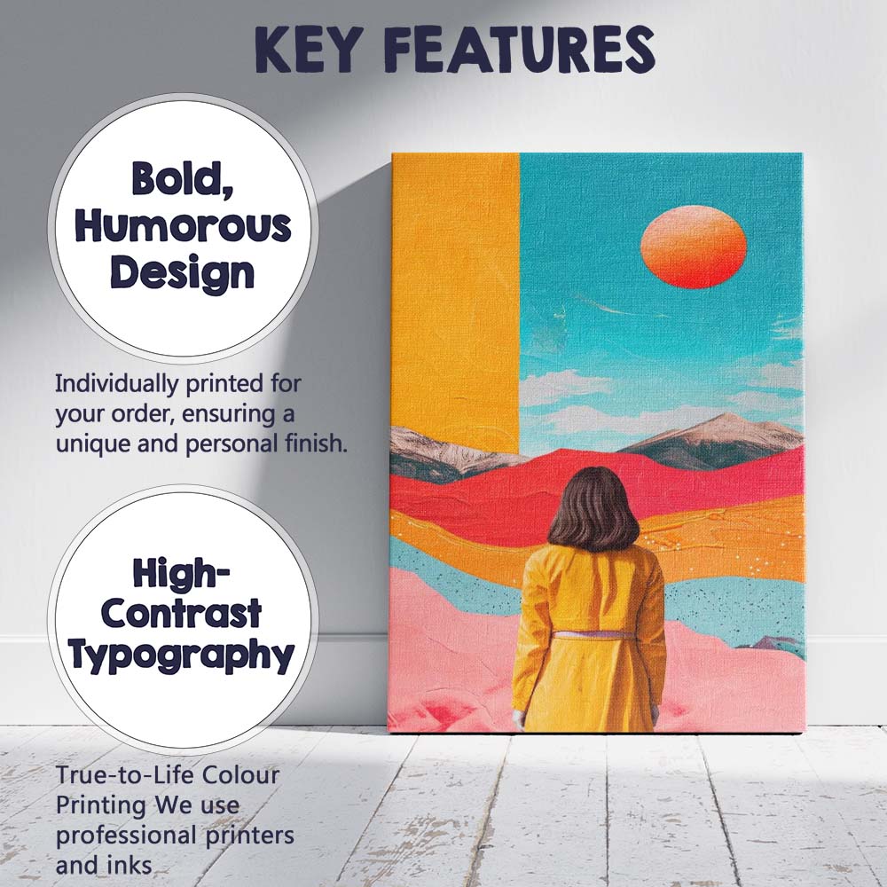 Colourful Surreal Desert Landscape Woman Looking Ahead Canvas Wall Art Print Decor Picture Ready to Hang
