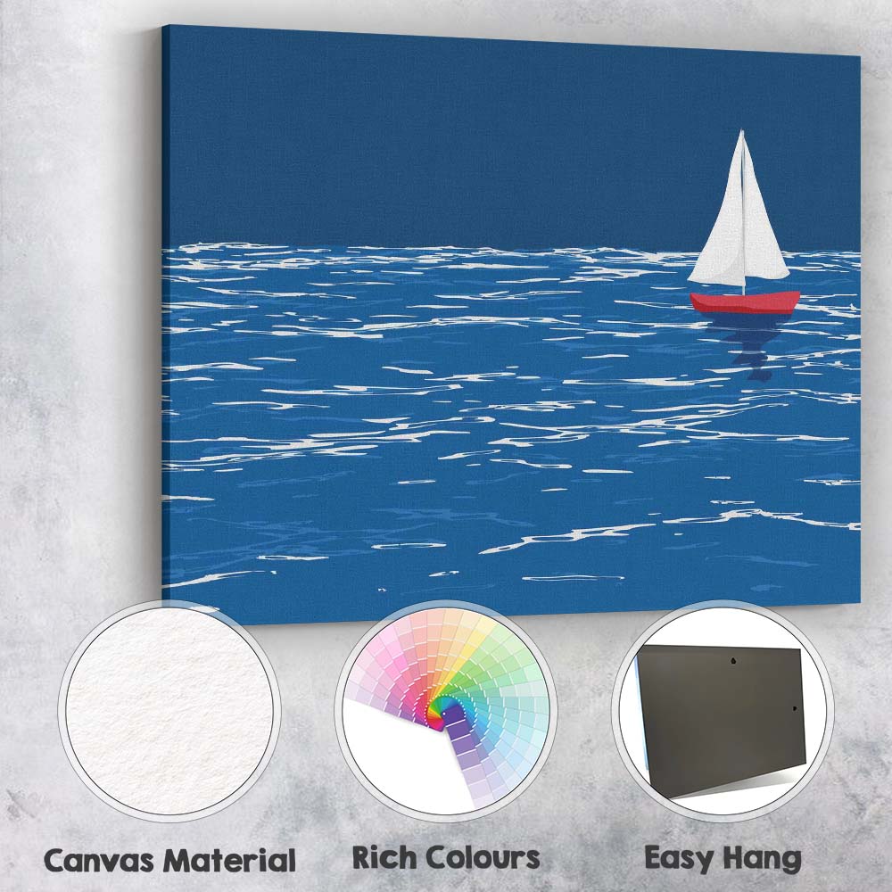 Minimalist White Sailboat Blue Ocean Seascape Illustration Canvas Wall Art Print Decor Picture Ready to Hang