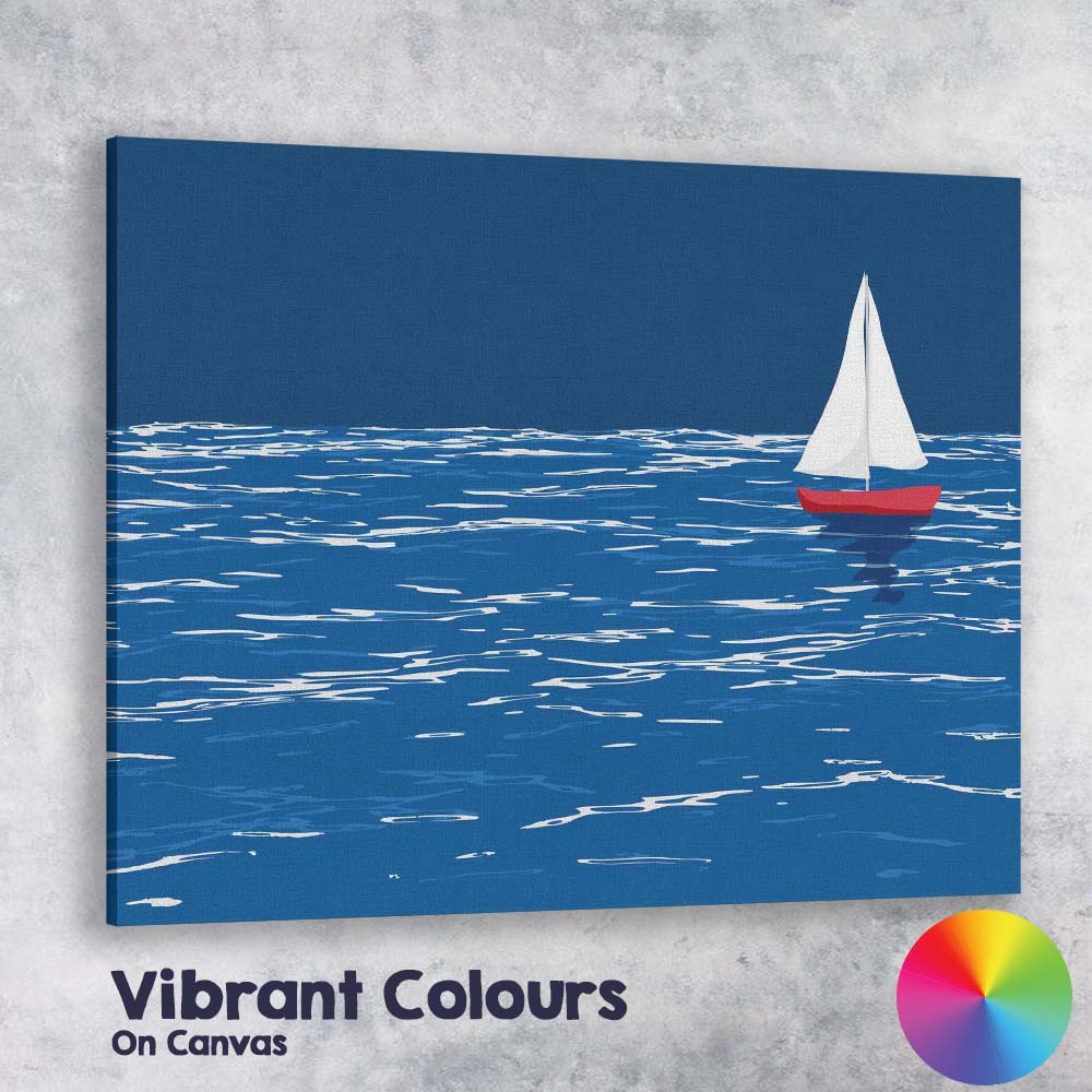 Minimalist White Sailboat Blue Ocean Seascape Illustration Canvas Wall Art Print Decor Picture Ready to Hang