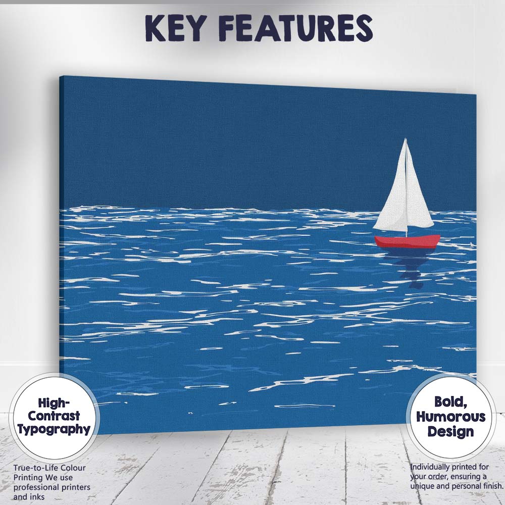 Minimalist White Sailboat Blue Ocean Seascape Illustration Canvas Wall Art Print Decor Picture Ready to Hang