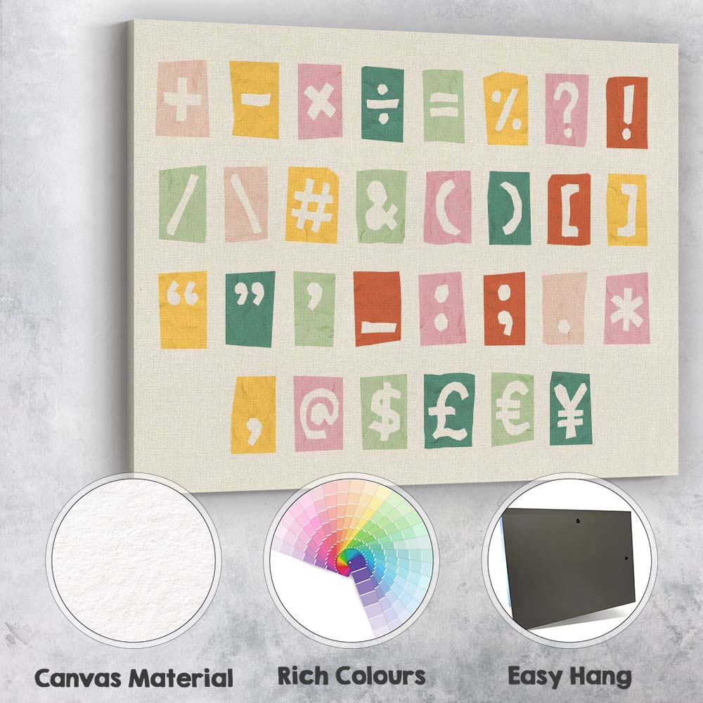 Colourful Hand Drawn Typography Symbols Graphic Design Poster Canvas Wall Art Print Decor Picture Ready to Hang