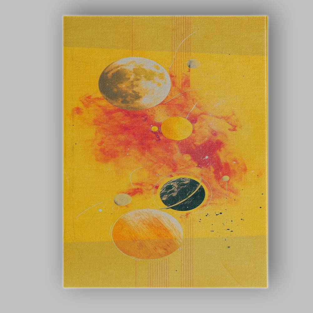 Vibrant Yellow Abstract Solar System Planetary Space Illustration Canvas Wall Art Print Decor Picture Ready to Hang