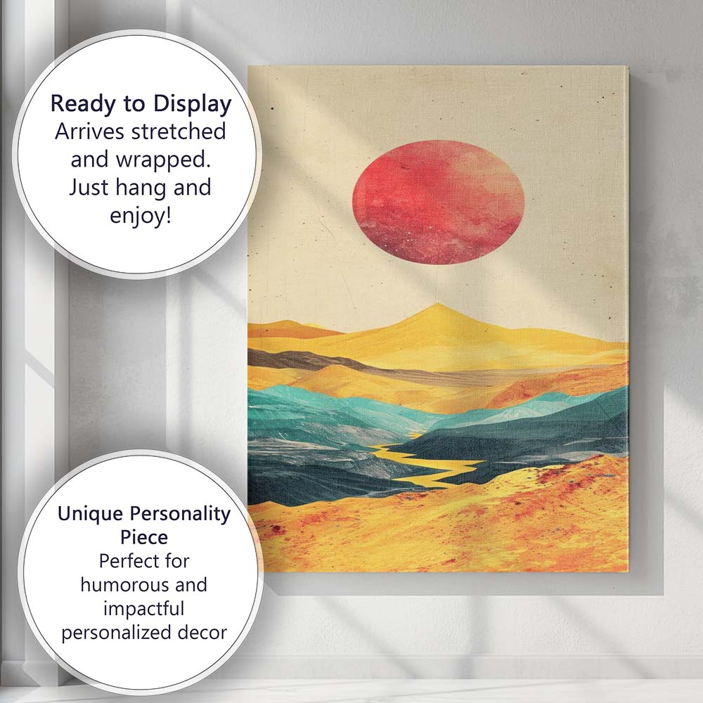 Abstract Desert Landscape Red Sun Contemporary Scenic Canvas Wall Art Print Decor Picture Ready to Hang