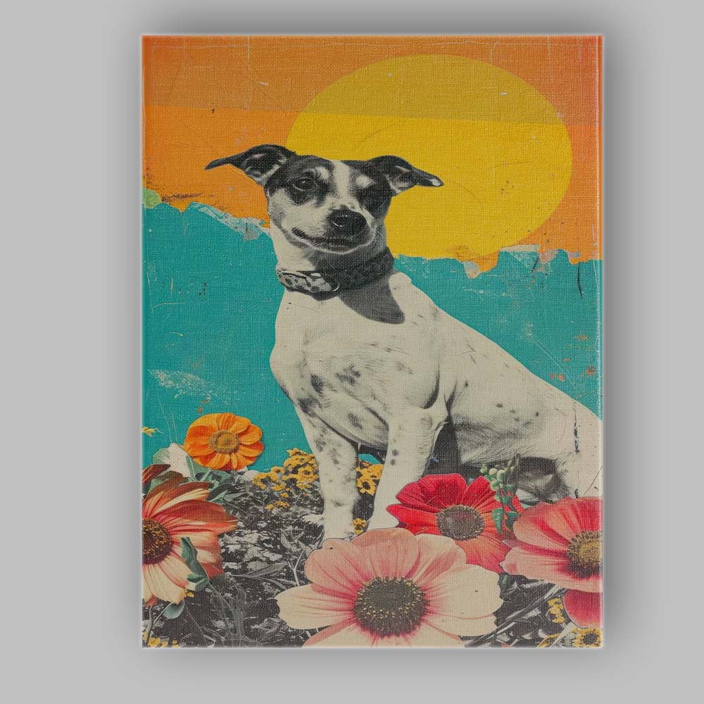 Cute Jack Russell Dog Floral Garden Collage Pop Art Canvas Wall Art Print Decor Picture Ready to Hang