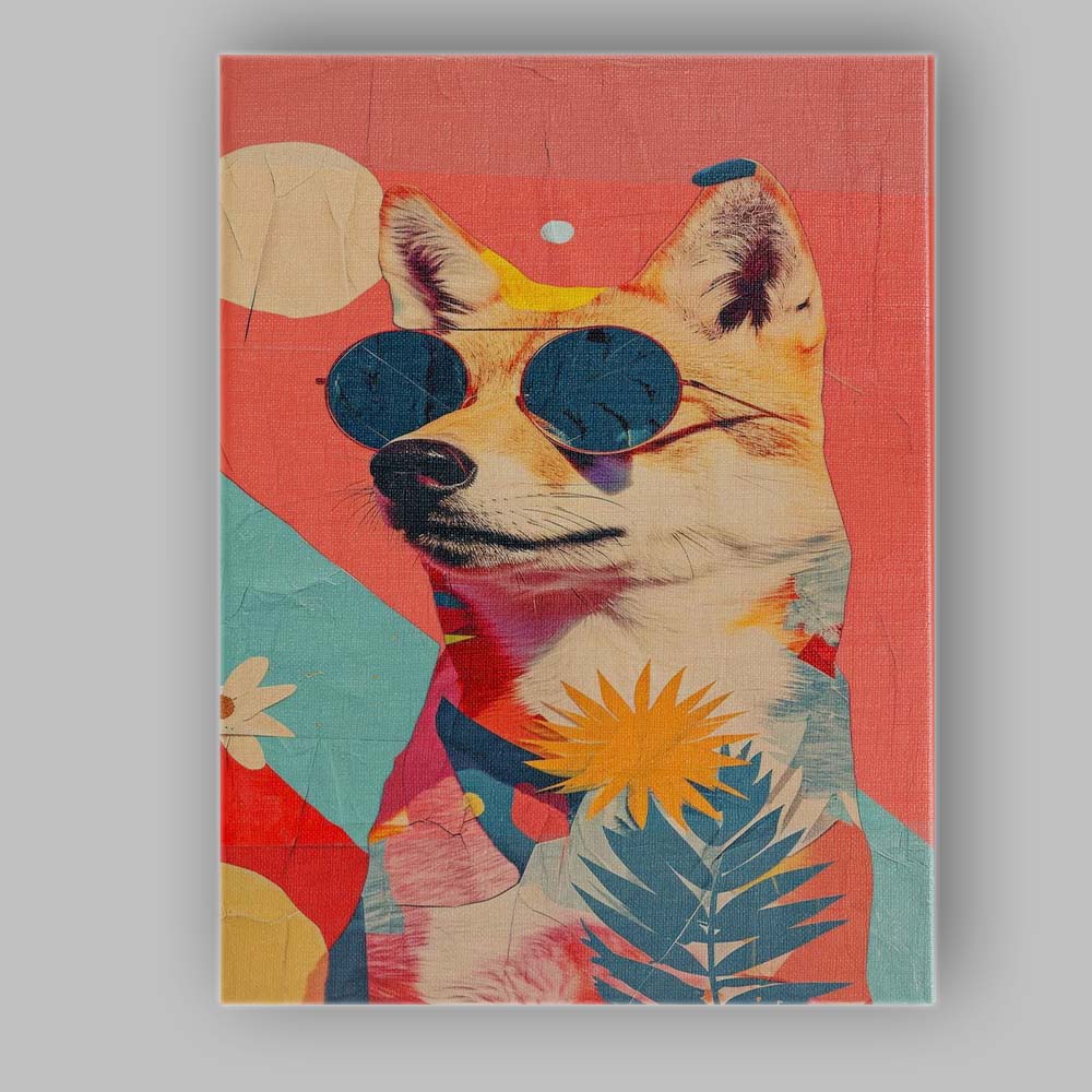 Cool Shiba Inu Dog Wearing Sunglasses Floral Pop Art Portrait Canvas Wall Art Print Decor Picture Ready to Hang