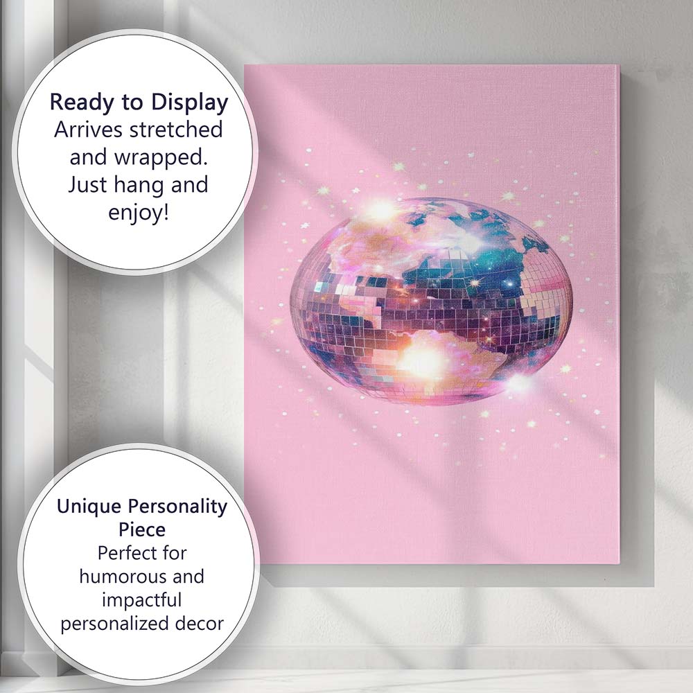 Pink Disco Ball Glitter Glam Aesthetic Minimalist Canvas Wall Art Print Decor Picture Ready to Hang